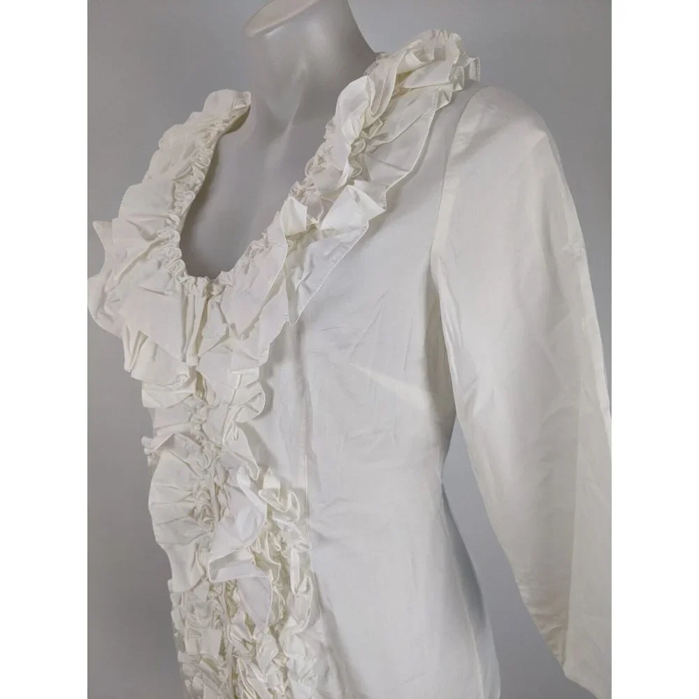 Meredith Women's Top Size 10 Ivory Long Sleeve Button Front Blouse Ruffle NEW - Picture 8 of 13